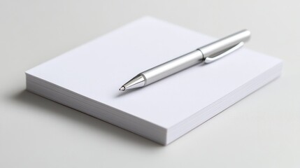 Simple elegance: A silver pen rests on a stack of blank white notepaper, ready for ideas and notes.