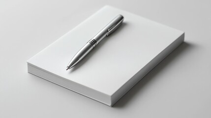 Blank Notepad and Silver Pen: Minimalist Office Setup