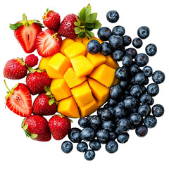 Mango Strawberries and Blueberries Bursting with Juicy Isolated on Transparent Background