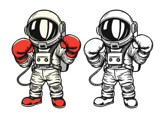 astronaut wearing boxing gloves, spaceman boxer illustration © Satoru Sketches