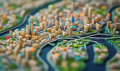 A detailed 3D city map navigation concept with points of interest (POI) included