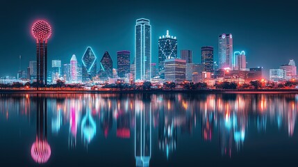 Fototapeta premium Illuminated buildings reflecting in the tranquil water at nighttime now