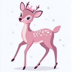 A Cute Pink Deer Wearing a Crown Posing Gracefully on a White Background