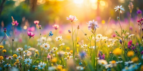 Fototapeta premium Spring Morning: Tilt-Shift Miniature Flower Meadow