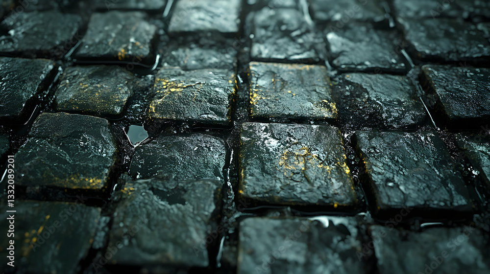 Poster stone pavement texture: a high-angle shot captures a grid of stone paving, its aged texture and subt