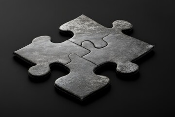 Fototapeta premium Four interlocked puzzle pieces with a metallic weathered appearance