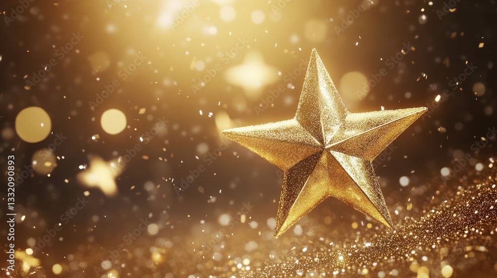 Aufkleber a shimmering golden star surrounded by glowing particles and soft bokeh, creating a festive and magi
