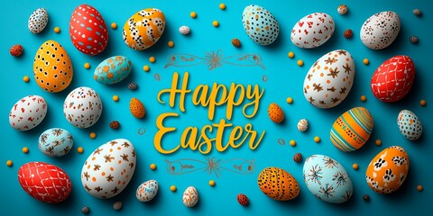 Celebrating Easter with a colorful assortment of hand-painted eggs on a vibrant background