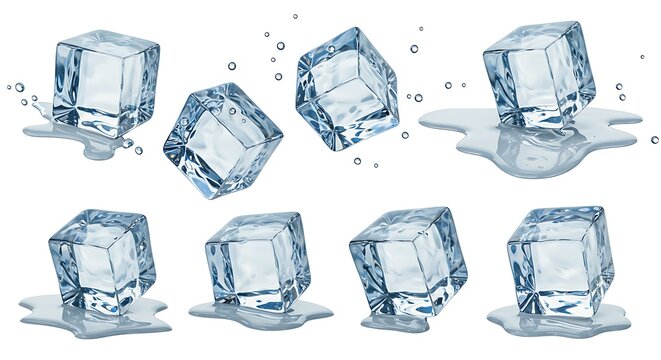 Fototapeta Crystal Clear Ice Cubes Melting Water Droplets Refreshing Cool Summer Drink 3d cold blue pure life  