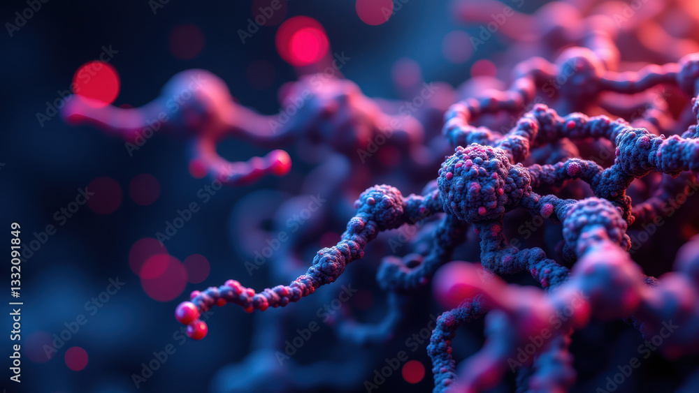 Poster a captivating microscopic view of a neural network with red fluorescent proteins illuminating its in