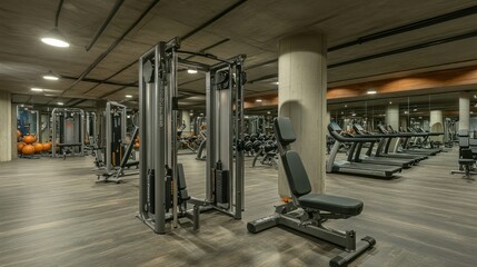 An expansive indoor gym facility filled with exercise equipment