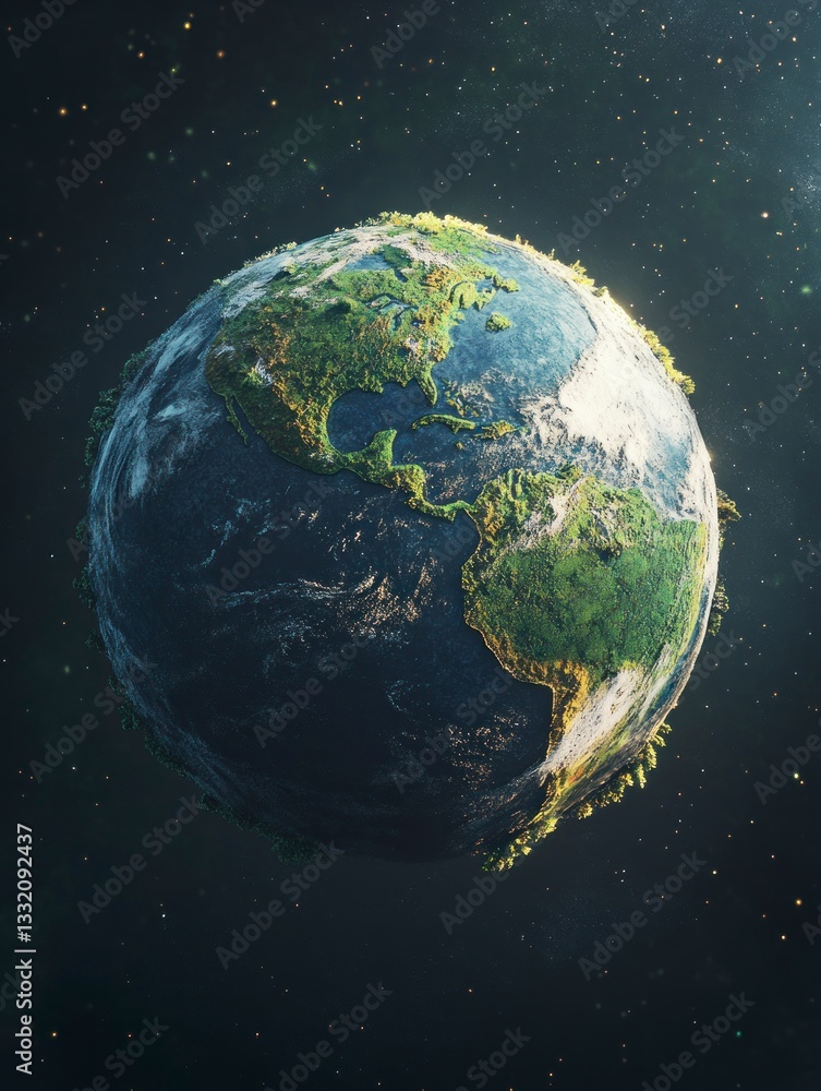 Aufkleber rendering of planet earth with visible continents in space