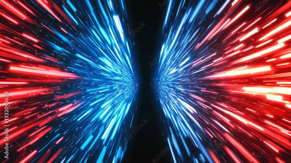 Poster dynamic abstract background with intersecting red and blue light rays creating an energetic and futu