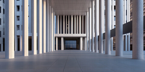 Naklejka premium Colonnaded Building Entrance with Glass Doors