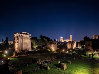Night View of the Roman Forum, Italy