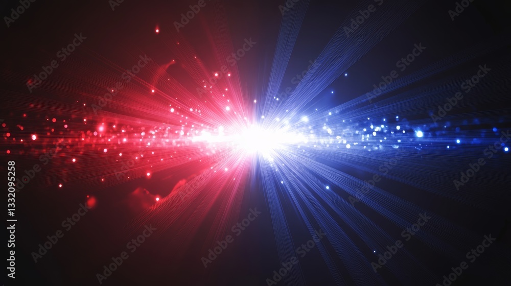 Poster dynamic abstract background with intersecting red and blue light rays creating an energetic and futu