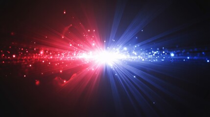 Dynamic abstract background with intersecting red and blue light rays creating an energetic and futuristic visual effect. Concept of motion, energy, and digital technology in vector illustration