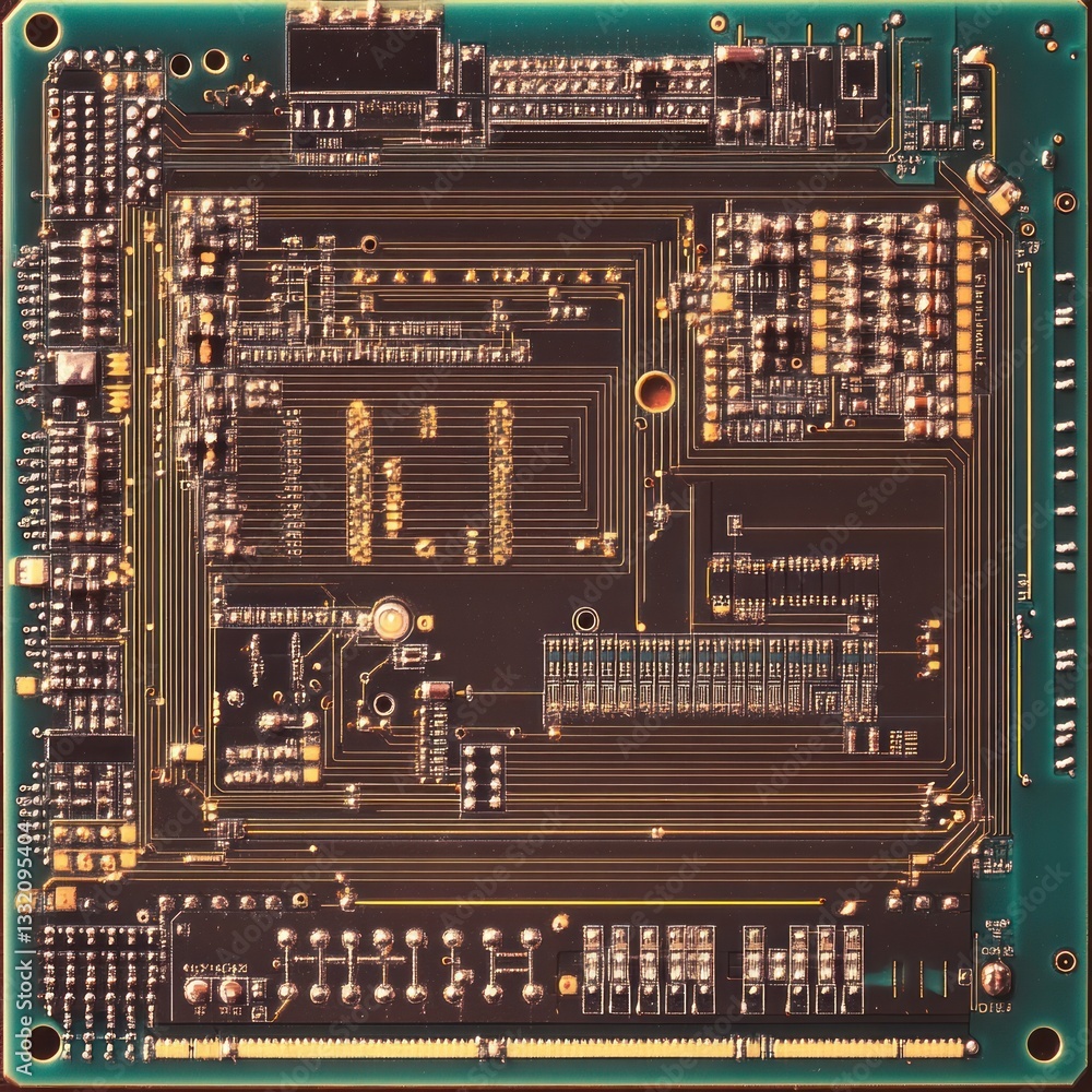 Poster close-up of a circuit board: intricate design of electronic components