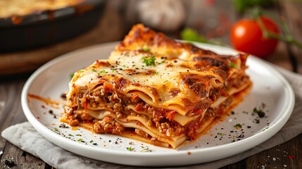 a plate of lasagna on a table