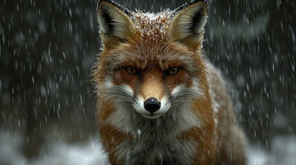 Obraz premium Majestic Fox in Snowy Forest Captured with Intense Focus and Detail