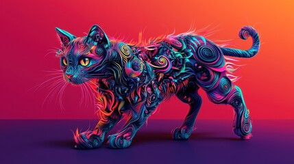 Colorful Artistic Cat Illustration with Abstract Design Elements