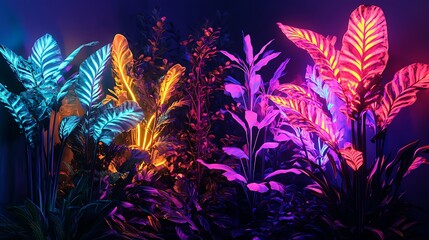 a group of plants with neon lights