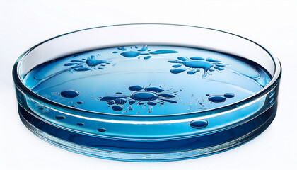 Petri Dishes with Yellow and Blue Liquids, Bubbles, Foam, Scientific Experiment, Microbiology Culture, Laboratory Analysis, Abstract Background, Graphic Design Resource