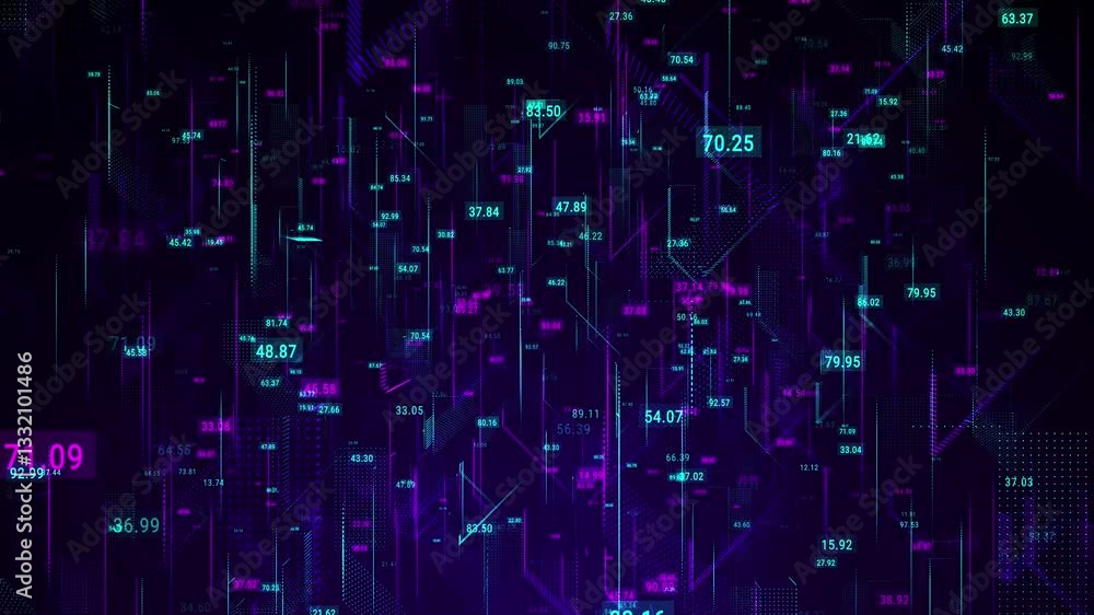 Poster abstract scientific background. 3d animated composition of intersecting multicolored grids. informat