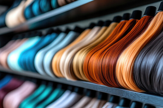 Hairdresser choosing hair extension colors for client in beauty salon