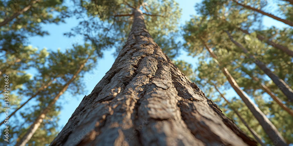 Aufkleber low-angle view of pine tree trunk and surrounding trees