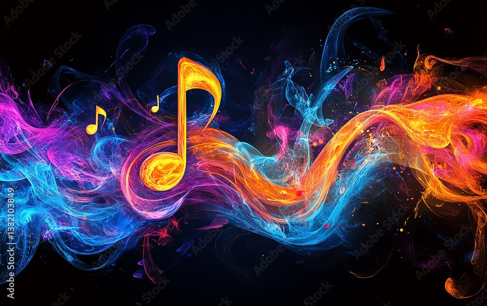 Poster a vibrant artistic representation of colorful musical notes and a treble clef, symbolizing the dynam