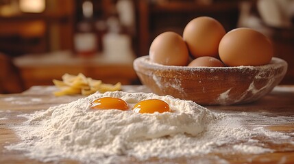 Fototapeta premium Fresh ingredients prepared for cooking or baking on a table