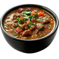 A Bowl of Pakistani Haleem Rich and Spicy Wheat Soup Isolated on Transparent Background