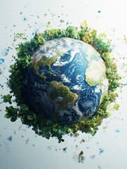 Fototapeta premium Earth with Greenery and Floating Leaves Illustrating Environmental Consciousness