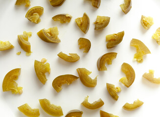 Naklejka premium Pickled Jalapeno, Marinated Green Jalapenos, Hot Mexican Pepper Slices, Pickled Green Jalapeno