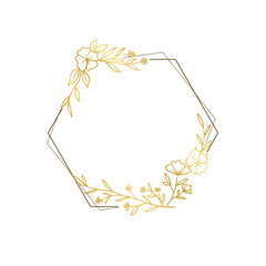 Golden Botanical Hexagon Frame with Flowers