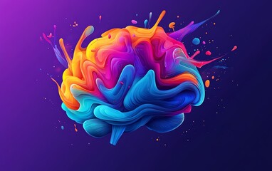 A colorful, cheerful brain illustration with vibrant splashes of color, symbolizing creativity and imagination in a playful, energetic style