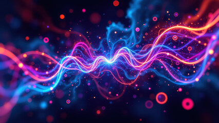 A dynamic and colorful representation of a molecule or scientific concept with energy particles in motion.