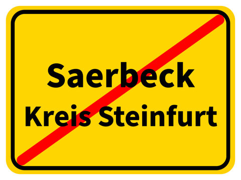 Illustration eines Stadtausgangsschildes von Saerbeck, einer Gemeinde des Kreises Steinfurt