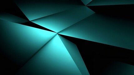 Black dark blue green teal cyan petrol jade abstract background. Geometric shape. 3d effect. Line triangle angle polygon wave. Color gradient. Light glow neon flash metal metallic. Design.