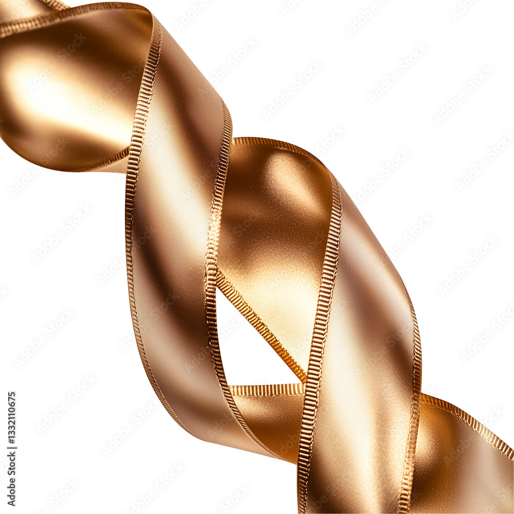 Poster shiny golden ribbon with smooth curves isolated on transparent background