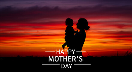 Fototapeta premium Happy Mother’s Day - Silhouette of Mom and Child at Sunset