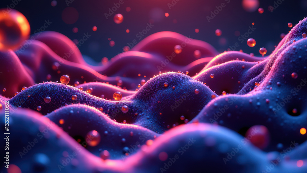 Poster close-up view of a colorful molecule with glowing orbs representing atoms.