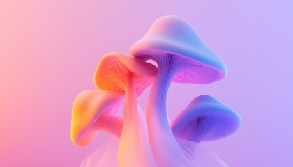 Vibrant digital illustration of abstract mushrooms in soft pastel hues, showcasing a dreamy and surreal aesthetic.