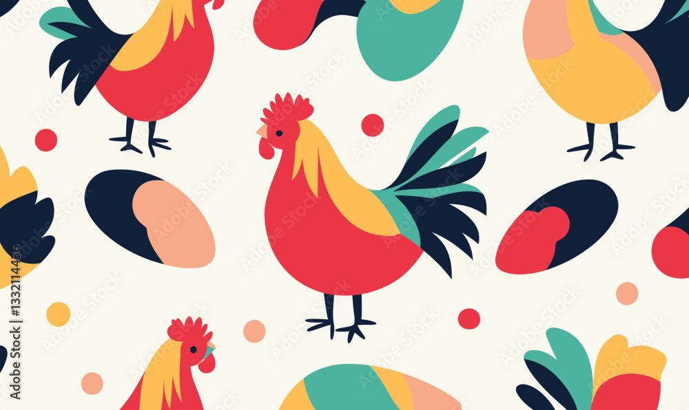 Poster colorful abstract rooster pattern vector in flat minimalist style for modern design