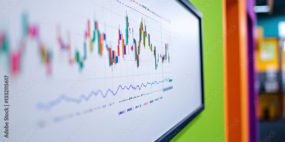 Poster Candlestick and Line Graph Displayed on Computer Screen