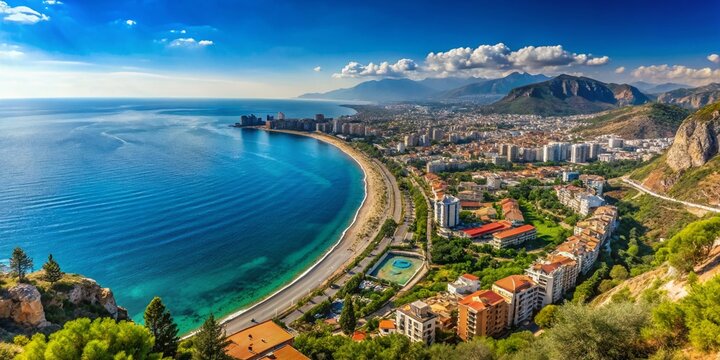Stunning Panoramic Mediterranean Coastline & Mahmutlar, Turkey from Syedra