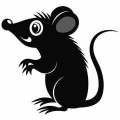 Fototapeta premium A Curious Little Black Mouse, Playfully Perched, Its Bright Eyes Sparkling With Mischief, In A Bold Silhouette Style Against A Stark Isolated on Transparent Background