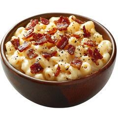 A Bowl of Mac and Cheese Topped with Bacon Bits Isolated on Transparent Background