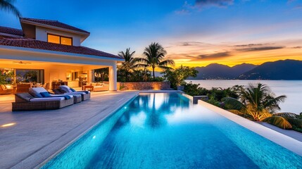 Fototapeta premium Luxurious Sunset Pool Villa